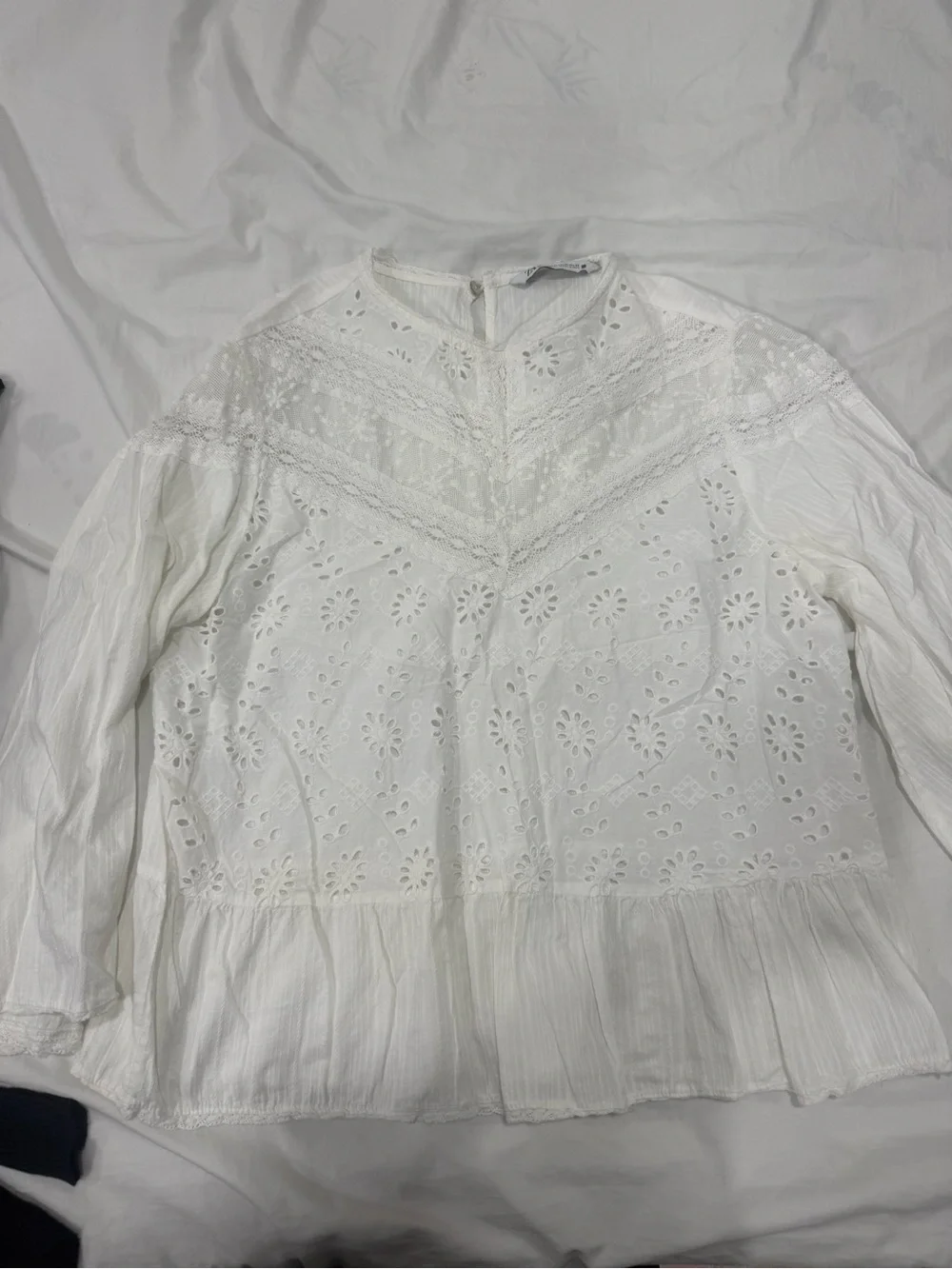Zara White Eyelet Lace Peplum Top